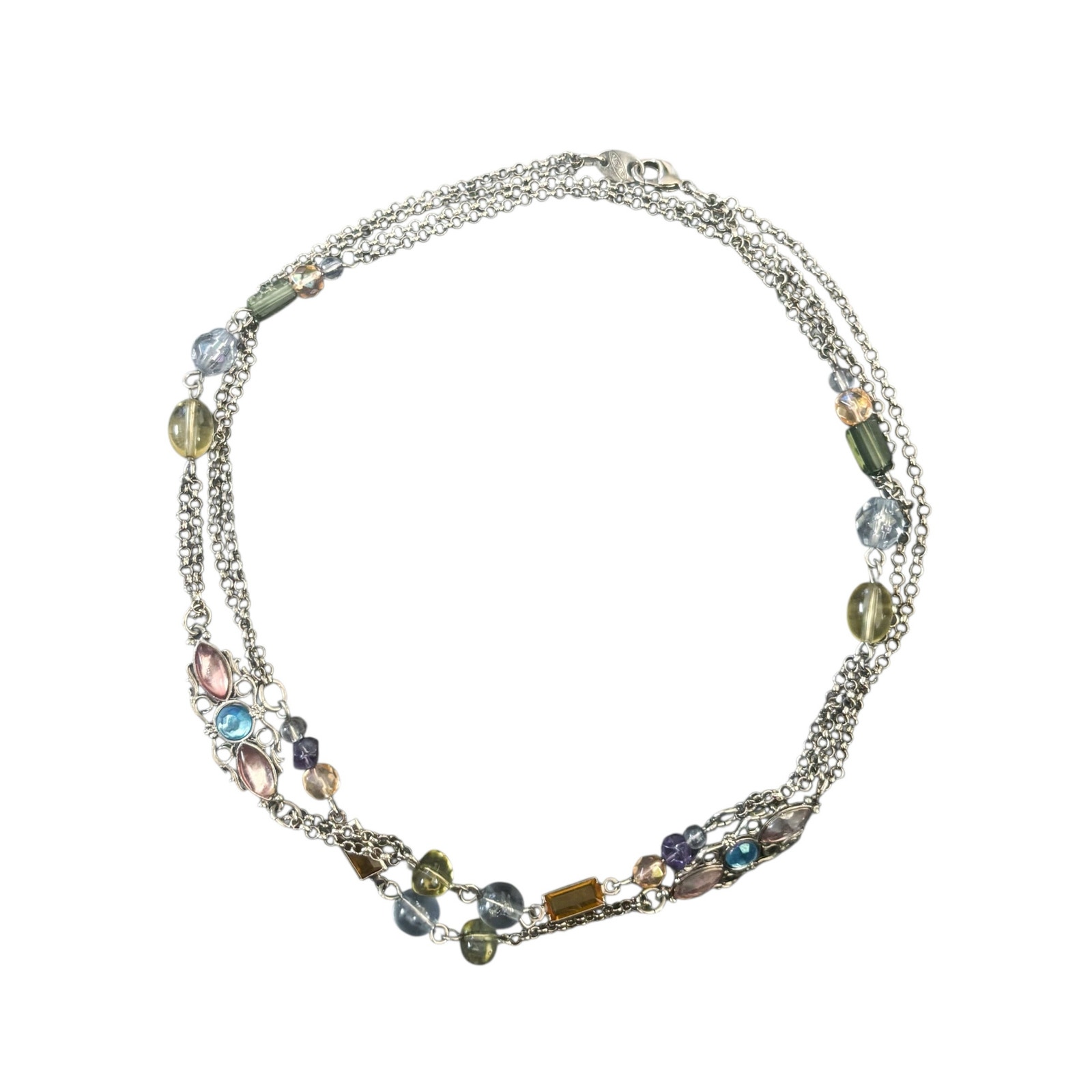 Vintage Silver/Multicolor Beaded Necklace Fashion Costume Jewelry